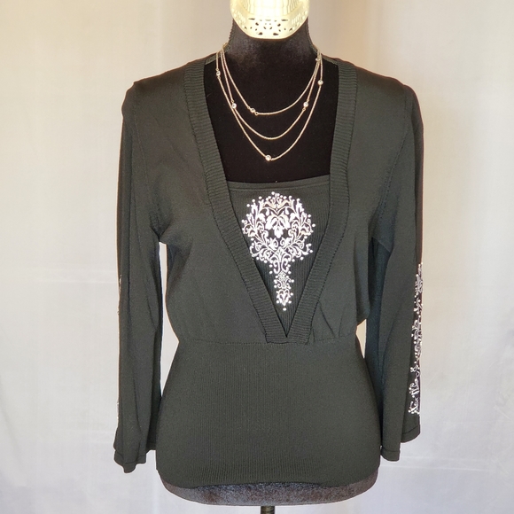 Ninety Tops - ♡ Vintage Ninety Black High Waist Sweater V-neck Faux Layered Size XL